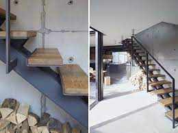 Stairs Design Idea These Wood And Steel Stairs Seen In A Renovated Home Used Upcycled Timber From The Or Staircase Design Stairs Design Modern Stairs Design