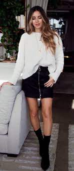Winter Outfits White Scoop Neck Sleeve Shirt And Black Mini Skirt Casual Fall Outfits Fashion Pinterest Fashion