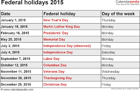 Check banking holidays around the world for the year 2015. Federal Holidays 2015