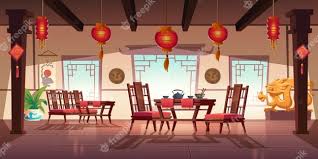 Shop dining room chairs at 1stdibs, a leading resource for antique and modern seating made in chinese. Free Vector Chinese Restaurant With Food And Tea On Wooden Table And Chairs Cartoon Interior Of China Cafe With Traditional Windows Red Asian Lanterns Flower And Decoration With Dragons