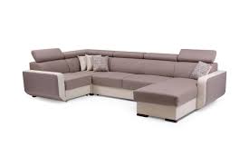 Wohnlandschaft U Form Schlafsofa Elisa Braun Beige Ottomane Rechts