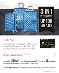 With the standard chartered priority visa infinite credit card, you get the following perks: Hong Leong Credit Card Promotion 3 In 1 Luggage Bag Up For Grab
