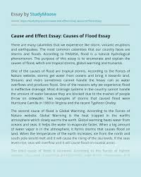 Studied effects of landuse changes on hydrological regimes, soil fertility and water quality! Cause And Effect Essay Causes Of Flood Free Essay Example