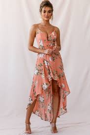 Imelda V Neckline High Low Hem Dress Peach High Low Hem Dresses Flower Dresses Outfit Floral High Low Dress