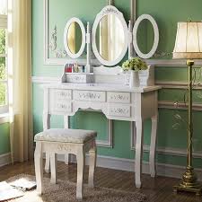 Makeup table touch screen mirror vanity table set wood dressing table mirror stool 4 storage drawers 32.28 l x 15.74 w x 52.16 h. Ktaxon Vanity Make Up Table White Dressing Table Set W Stool 7 Drawer 3 Mirrors Fold Walmart Com In 2021 Vanity Table Set Dressing Table Vanity Bedroom Vanity Table