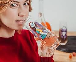 Disney The Nightmare Before Christmas Jack and Sally Stemless Fluted  Glassware, Set of 2