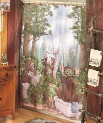 In The Woods Wildlife Shower Curtain Rug Towels Hooks Bear Log Cabin Bathroom Bear Bathroom Decor Wildlife Shower Curtains Wood Bath