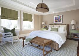 Soothing Transitional Bedroom With Tan Walls Green Accents White Bedspread Scott Sanders Transitional Home Decor Bedroom Styles Transitional Decor