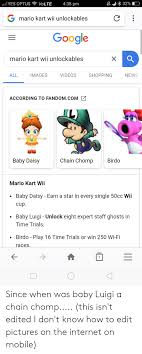 The creators of the game set 'expert staff ghosts' for the players of mario kart wii to attempt to unlock. Yes Optus Volte 438 Pm 32 G Mario Kart Wii Unlockables Google Mario Kart Wii Unlockables All Images Videos Shopping News According To Fandomcom Baby Daisy Chain Chomp Birdo Mario Kart Wii