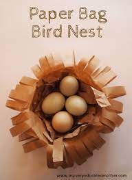 Collect a good amount of shredder paper, then prepare an equal parts tacky glue and water mixture in the large bowl, about three tablespoons of glue and three tablespoons of water, (you could always add more glue and water). My Very Educated Mother Paper Bag Bird Nests