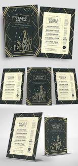 Art Deco Cocktail Menu With Black And Gold Illustrations Food Menu Templates Free Psd Templa In 2020 Menu Illustration Christmas Menu Design Restaurant Menu Design