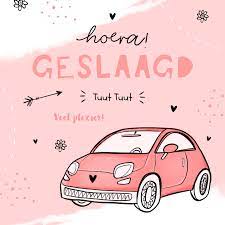 Rijbewijs gefeliciteerd  peacebus . Geslaagd Rijbewijs Vrouw Auto Waterverf Doodle Kaartje2go