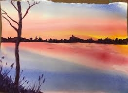 Zonsondergang, origineel aquarelschilderen bestel dit prachtige schilderij en krijg je handen op een origineel kunstwerk. Watercolor Sunset Sunrise Project With Maryleah Marshall Rumriver Art Center