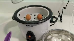 Cook for 5 minutes, then, using a slotted spoon, remove egg and place directly into an ice water bath. Aroma Rice Cooker 20 Cup Boil Egg Review