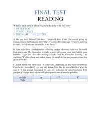 You will read a passage. Final Test Grade 7 Reading Worksheet