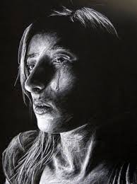 Black And White Portrait Drawing White Charcoal On Black Paper Charcoal Portraits Portrait Portrait Drawing