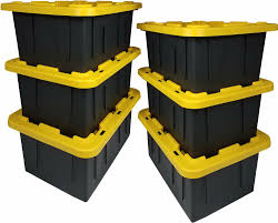 Black And Yellow Storage Bins 27 Gallon Six Durabilt 15 Gal Plastic Storage Totes Black Yellow Boxes Lid Container Bins Storage Containers Ideas Plastic Storage Totes Storage Tubs Tote Storage