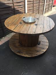 Large Cable Reel Table With Ice Bucket Woodnthings Cablereeltable Icebucket Wooden Spool Tables Cable Drum Table Large Wooden Spools