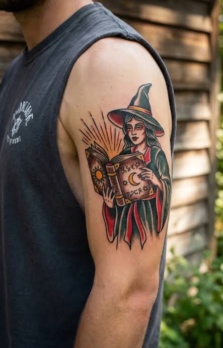 23 American Traditional Witch Tattoo Designs to Try Now