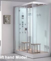 Various features include integral seat, floor tray, halogen lighting, mirrored sections, electronic control panel for setting temperature. Alberta Steam Showers Ab Perfect Bath Canada