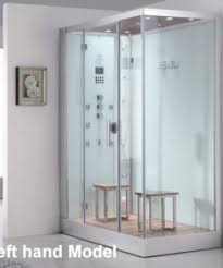 Various features include integral seat, floor tray, halogen lighting, mirrored sections, electronic control panel for setting temperature. Alberta Steam Showers Ab Perfect Bath Canada