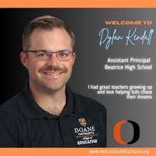 We would love to welcome Dylan Kendall to Beatrice Public Schools as our  High School Assistant Principal at Beatrice High School. Welcome Mr.  Kendall!