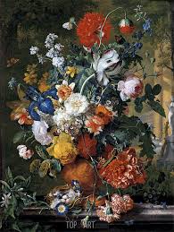 Flowers In A Terracotta Vase On A Marble Ledge Jan Van Huysum Painting Reproduction 4861 Topofart