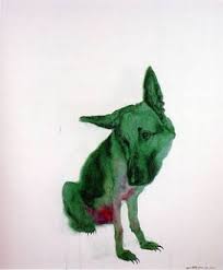 green dog 10 by zhou chunya dog art contemporary art painting animal paintings