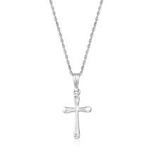 Baguette and round diamond cross pendant in 14k white gold. Child S 14kt White Gold Cross Pendant Necklace 15 Ross Simons