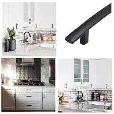Embrace contrast against original wooden beams with warm and tactile pewter kitchen handles, set upon coloured kitchen cabinet doors. Black Curved Kitchen Cabinet Handles 3in Hole Centers 5pack 1003bk Goldenwarm