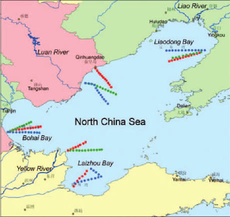 Map of the North China Sea. Dots: red5June, blue5August, green5September. |  Download Scientific Diagram