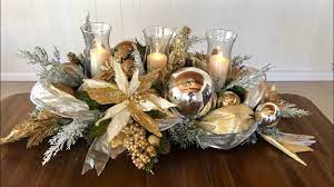 Glam Christmas Centerpiece In Gold Dollar Tree Glam Centerpiece Diy Holiday Decor On A B Christmas Centerpieces Diy Christmas Centerpieces Diy Holiday Decor