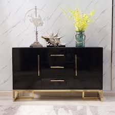 Modern Luxurious Black White Buffet Table 2 Doors 3 Drawers Kitchen Storage Sideboard Cabinet In Gold Small Large In 2020 Black Buffet Table White Buffet Table White Buffet