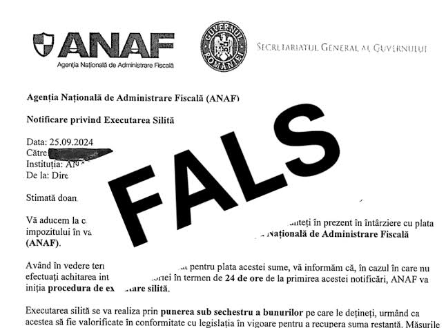 ANAF avertizează cu privire la mesaje false transmise în numele instituției