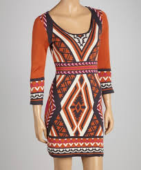 Flying Tomato Orange Gray Tribal Bodycon Sweater Dress