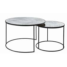 Home decorators collection cheval gold metal nesting coffee tables with marble top set of two the tables come in a large box that weights over 100 lbs. Round Mirror Effect Tempered Glass Nesting Tables Pepite Maisons Du Monde