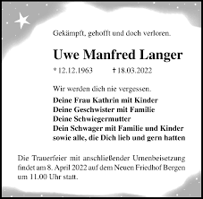 Traueranzeigen von Uwe Manfred Langer