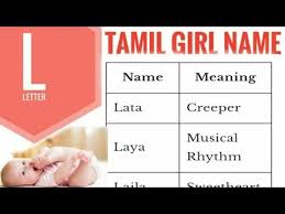 Give your new baby boy a name from our list of l names that signify the personal qualities of generosity and kindness. L Letter Tamil Girl Name Tamil Girl Name Starting With L Letter Youtube