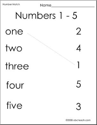 Match The Numbers 1 5 Preschool Primary B W Worksheet