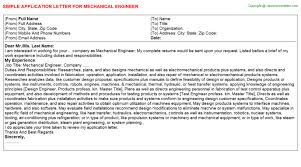 Mechanical engineer cover letter sample. Mechanical Engineer Application Letter