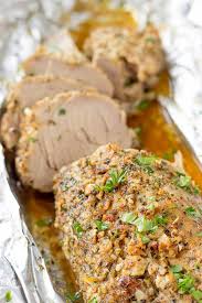 Pork tenderloin is perfect for a crowd, especially when drizzled with a vibrant sauce. Buzhenina Herb Roasted Pork Tenderloin Lavender Macarons