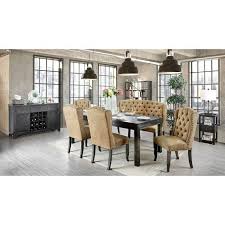 Best for placing at the end of either side, this beautiful chair has unfussy polyester upholstery and subtle nailhead detailing along its frame. Sania Iii 84 Inch Dining Room Set W Gold Wingback Chairs By Furniture Of America Furniturepick