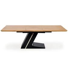 table de salle a manger extensible avec pied central en acier noir et plateau aspect chene naturel seattle table salle a manger table de salle a manger extensible table a manger