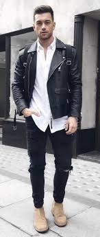 Aligordon89 Fall Combo Idea With A Black Leather Jacket White Button Collar Shirt Black B Leather Jacket Outfit Men Black Leather Jacket Men White Jeans Men
