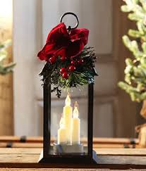 Set Of 2 Battery Operated Lighted Christmas Metal Holiday Lanterns With Floral Accents And Timer
