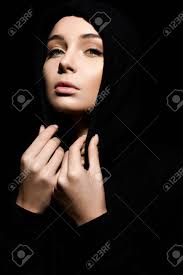 Portrait Of Beautiful Young Woman In Hood. Pretty Religious Girl Stock  Photo, Picture and Royalty Free Image. Image 187495833.