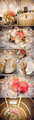 Peach candies, flowers and paper decor, a mint cake stand. Ivory Champagne Gold And Peach Seattle Wedding Junebug Weddings