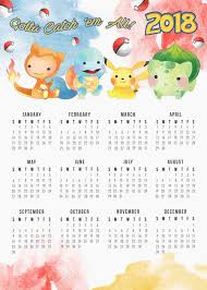 2018 All 12 Months Printable Calendars Calendarios Infantis Coisas De Papelaria Pokemon