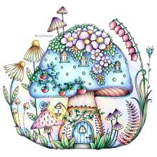 Emily Illustrator On Instagram Here S My Mushroom House From Flourish Johannabasford Flourish Flouri Coloring Books Basford Color Pencil Illustration