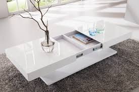 Table Basse Design Blanc Laque Avec Rangements Et Plateaux Coulissants Eva Table De Salon Moderne Table Basse Blanche Table De Salon